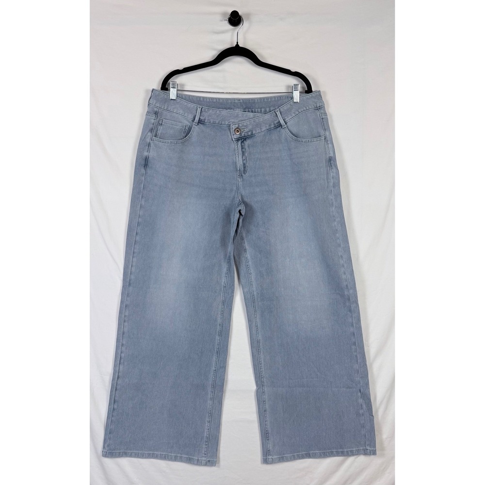 Halara Flex Asymmetric Low Rise Wide Leg Jeans Womens XL Blue Baggy Denim New - Picture 4 of 12